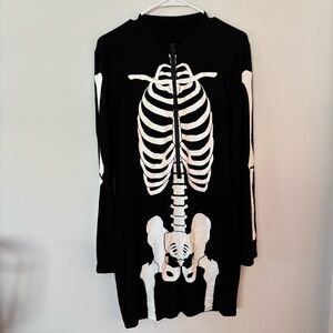 black and white skeleton bone zip up long sleeve mini/midi dress for halloween!🦴